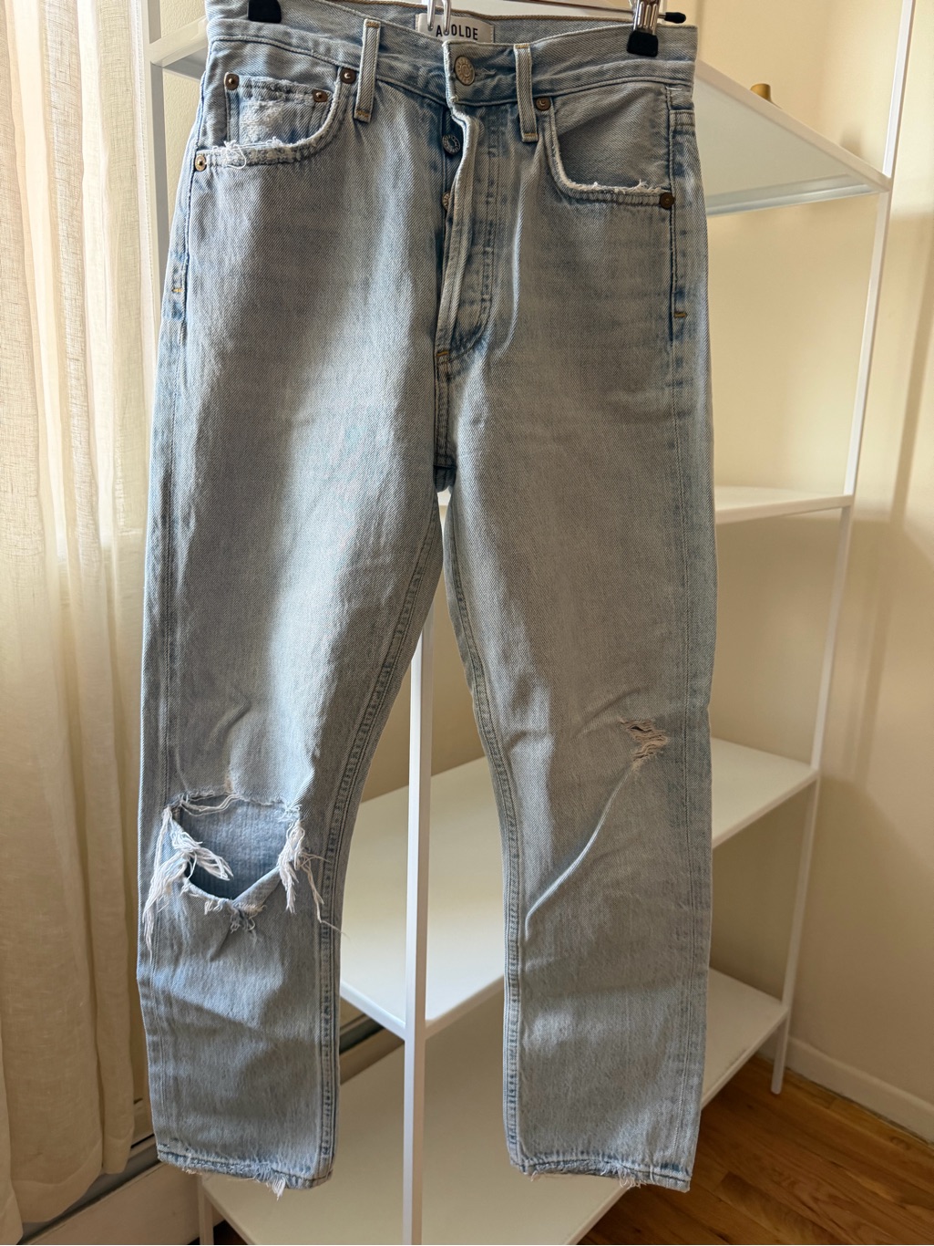 Agolde Light Blue Ripped Slim Straight Jeans